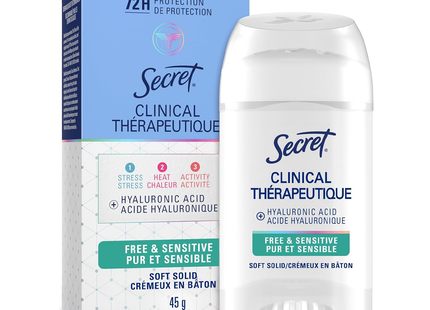 Secret - Antisudorifique Clinique 72 h à l'acide hyaluronique, sans parfum et doux | 45 g