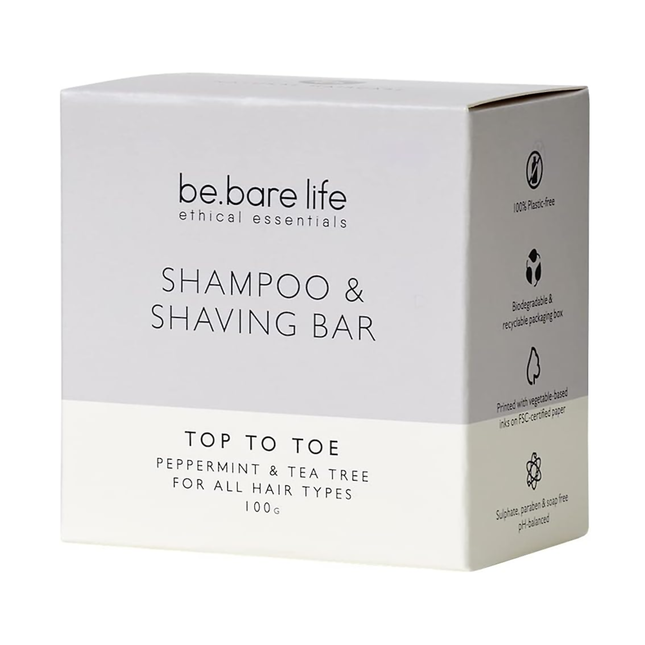 Be Bare Life - Shampoing et barre de rasage, menthe poivrée et arbre à thé | 100 g