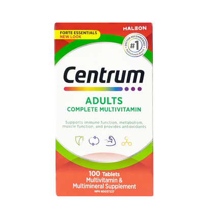 Centrum - Forte Essentials pour adultes, supplément multivitaminé et minéral | 100 comprimés