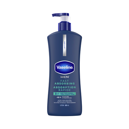 Vaseline Men - Lotion 3 en 1 à absorption rapide pour le corps, le visage et les mains | 600 ml