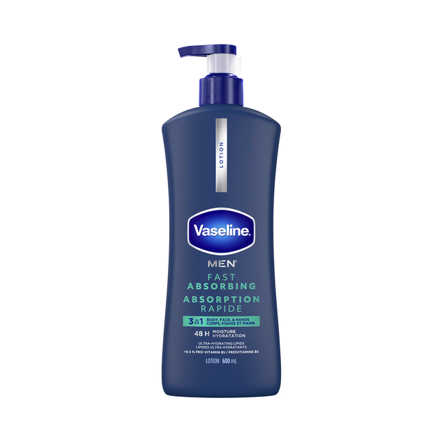 Vaseline Men - Fast Absorbing 3-in-1 Lotion for Body, Face & Hands | 600 mL