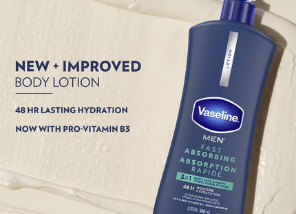 Vaseline Men - Fast Absorbing 3-in-1 Lotion for Body, Face & Hands | 600 mL