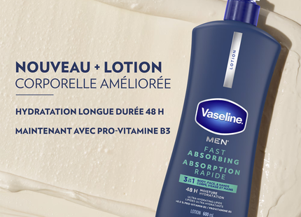 Vaseline Men - Fast Absorbing 3-in-1 Lotion for Body, Face & Hands | 600 mL