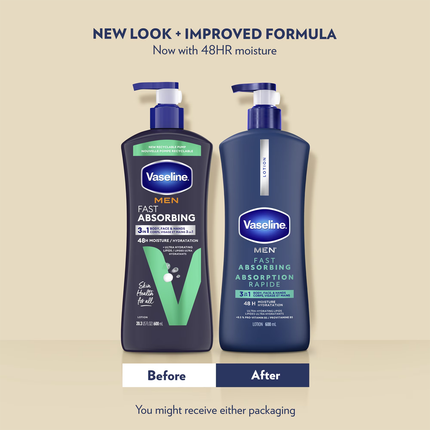 Vaseline Men - Lotion 3 en 1 à absorption rapide pour le corps, le visage et les mains | 600 ml