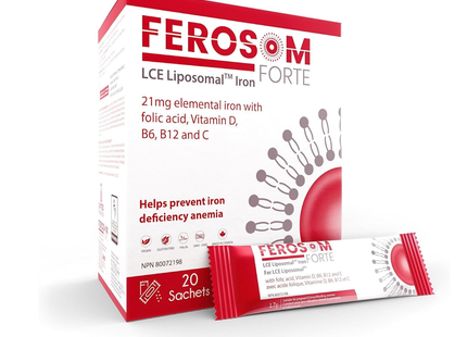 Ferosom Forte – Iron Supplement Powder Elemental Iron, Berry Flavor | 20 Sachets