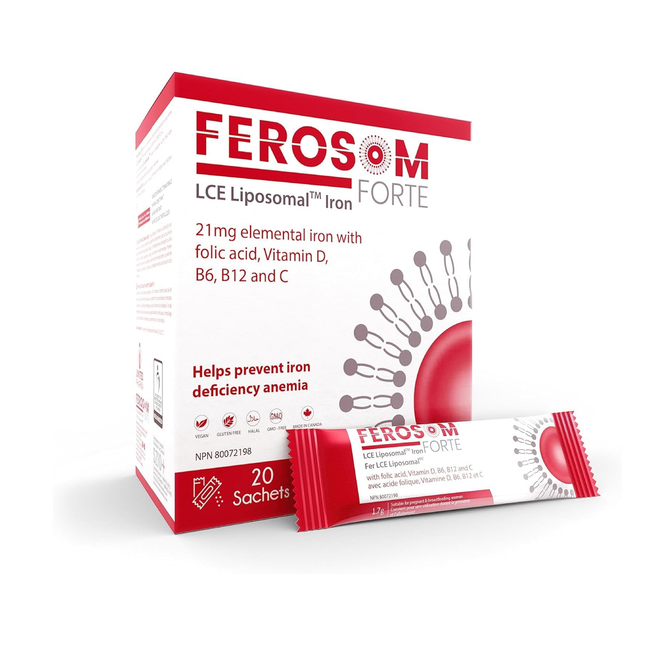 Ferosom Forte – Iron Supplement Powder Elemental Iron, Berry Flavor | 20 Sachets