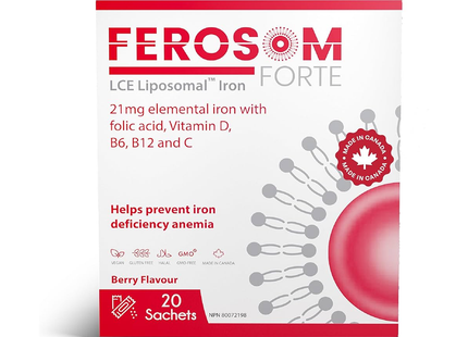 Ferosom Forte – Supplément de fer en poudre Fer élémentaire, saveur baies | 20 sachets