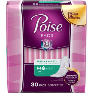 Serviettes pour incontinence Poise - Absorption légère - Longueur régulière | 30 tampons 