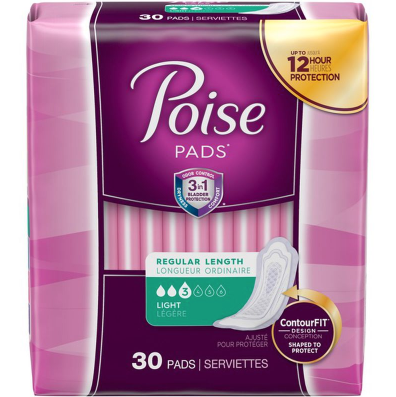 Poise Incontinence Pads - Light Absorbency - Regular Length | 30 Pads