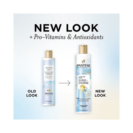 Pantene - Shampoing Hydratant Éclat sans sulfate à l'acide hyaluronique et au baobab | 285 mL