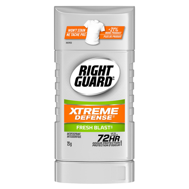 Right Guard - Antisudorifique Xtreme Defense 72HR Protection contre les odeurs - Fresh Blast | 73g