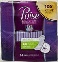 Poise - Daily Liners - 3 in 1 Bladder Protection - Long Length - Very Light Absorbency (level 2)  | 44 Liners