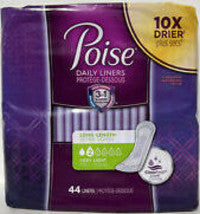 Poise - Daily Liners - Protection de la vessie 3 en 1 - Longue longueur - Absorption très légère (niveau 2) | 44 doublures
