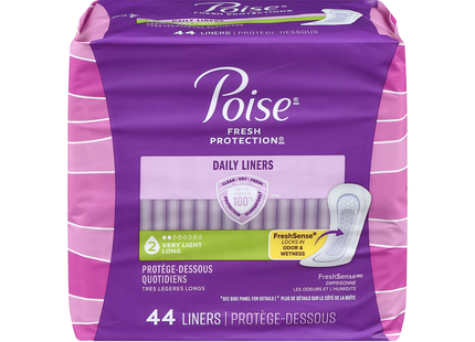 Protège-slips Poise - Protection Fraîcheur Quotidienne - Longueur Longue - Absorption Très Légère (Niveau 2) | 44 Protège-slips