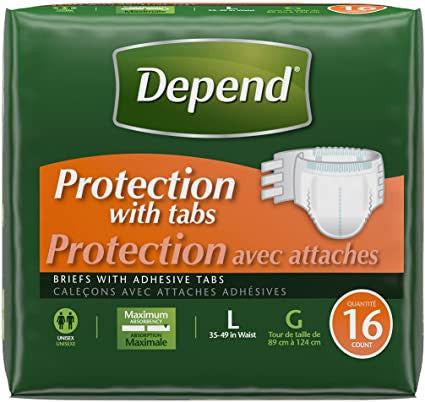 Depend Protection - Unisex Incontinence Brief's with Adhesive Tabs - Maximum Absorbency - LARGE | 16 Count