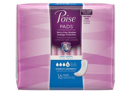 Poise Pads - Moderate Absorbency - Long Length | 16 Pads