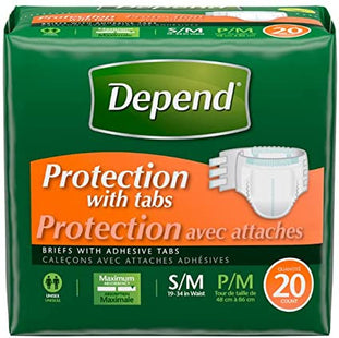 Depend Protection - Slip d'incontinence unisexe avec languettes adhésives - Absorption maximale - PETIT/MOYEN | 20 unités 