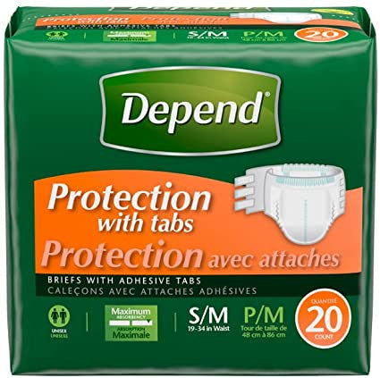 Depend Protection - Unisex Incontinence Brief's with Adhesive Tabs - Maximum Absorbency - SMALL/MEDIUM | 20 Count