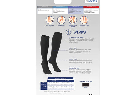 TRUFORM - Chaussettes mi-mollet pour femme, motif côtelé, noires | 20-30 mmHg