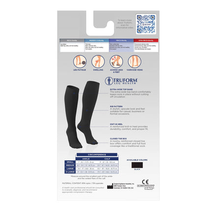 TRUFORM - Ladies' Knee Socks Rib Pattern, Black |  20-30 Mmhg