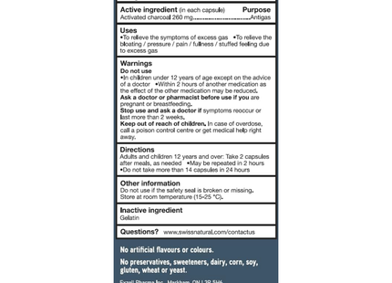Swiss Natural - Activated Charcoal 260 mg | 120 Capsules