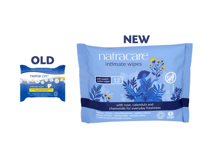 NatraCare - Lingettes intimes en coton bio à la rose, au calendula et à la camomille | 12 lingettes
