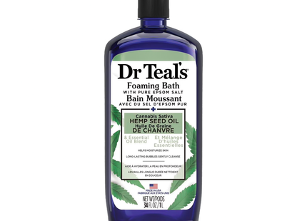 Dr Teal's - Bain moussant au sel d'Epsom pur - Huile de graines de chanvre Cannabis Sativa + mélange d'huiles essentielles | 1 litre 