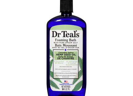 Dr Teal's - Bain moussant au sel d'Epsom pur - Huile de graines de chanvre Cannabis Sativa + mélange d'huiles essentielles | 1 litre 