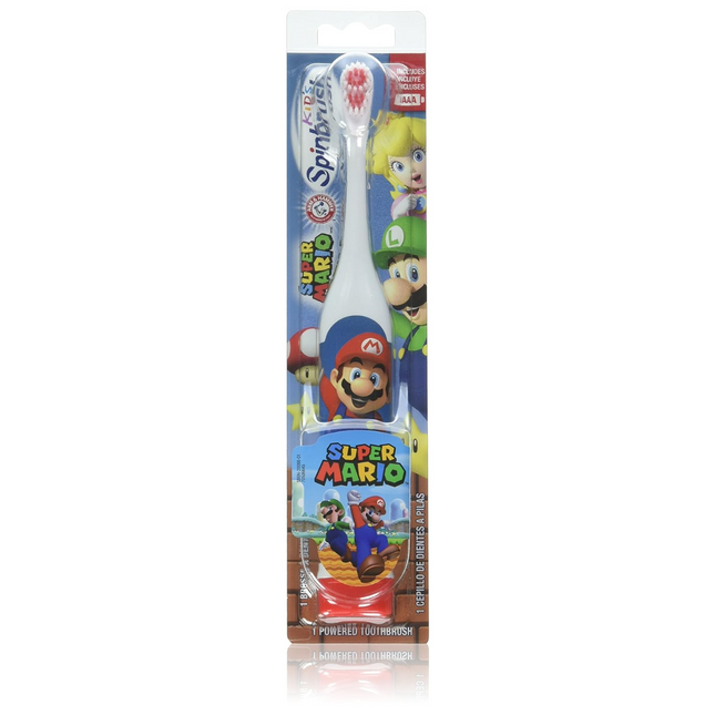 Arm &amp; Hammer - Spinbrush - Brosse à dents alimentée pour enfants - Personnages Super Mario assortis | Poils doux