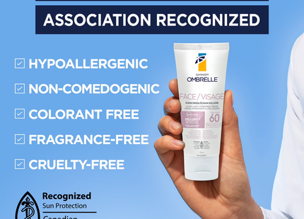 Ombrelle - Face Sunscreen Ultra-Light Hydrating Cream SPF 60 | 75 mL