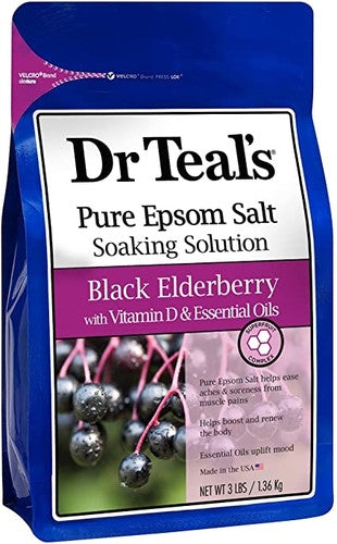 Dr Teal's - Pure Epsom Salt Soaking Solution - Black Elderberry with Vitamin D & Essential Oils | 1.36 Kg