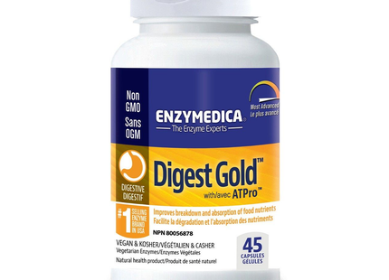 Enzymedica - Digest Gold with ATPro - Improves Breakdown and Absorption of Food Nutrients | 45 Capsules