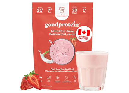 Goodprotein Shake tout-en-un, mélange de superaliments végétaux, fraises et crème | 440 g
