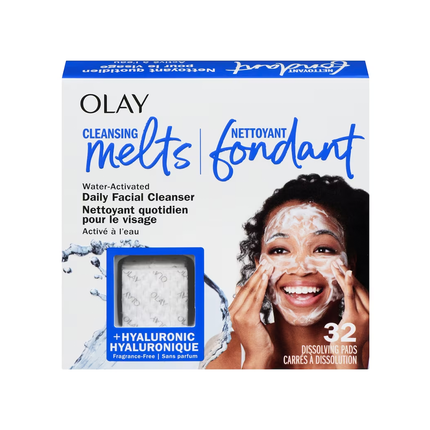 Olay - Cleansing Melts Daily Facial Cleanser with Hyaluronic Acid | 32 Dissolving Pads