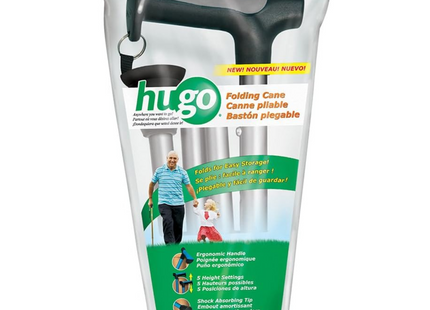 Hugo - Adjustable Folding Cane with Reflective Strap - Black