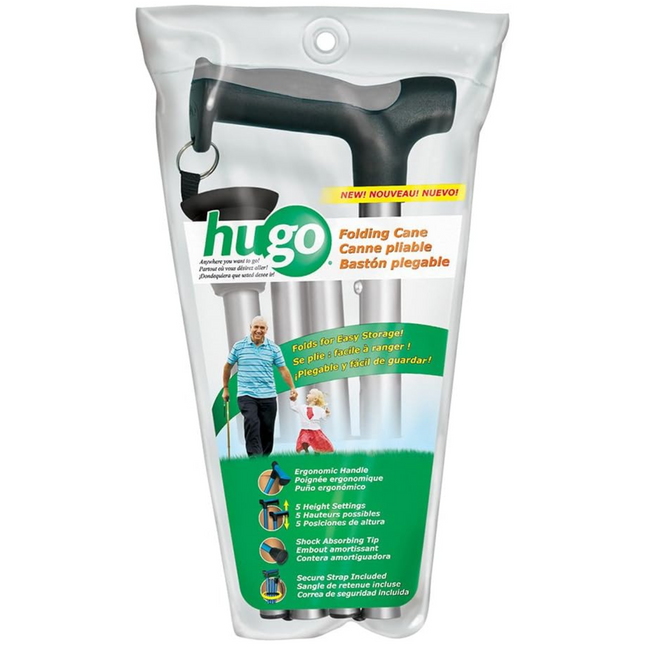 Hugo - Adjustable Folding Cane with Reflective Strap - Black
