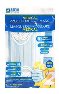 Bright Safe Care - Disposable Medical Procedure Face Masks  - 3 Filter - Blue | Pack of 10 Masks