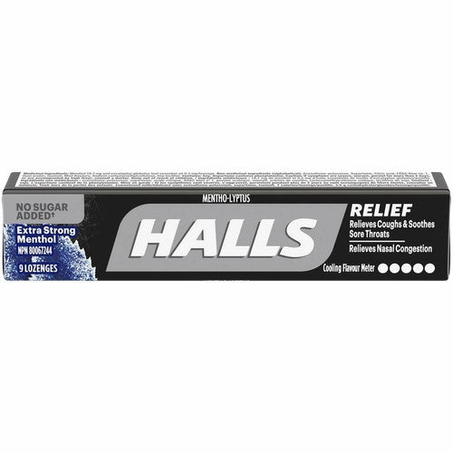 Halls - Relief - Extra Strong Menthol - No Sugar Added | 9 Lozenges