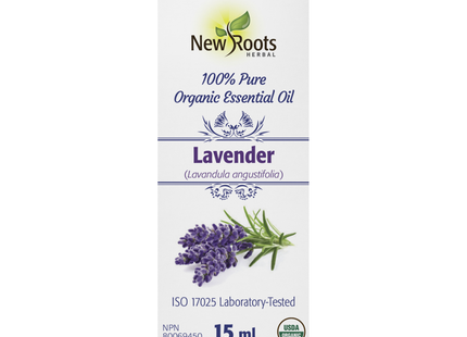 New Roots - Lavender Essential Oil (Lavandula angustifolia) 100% Pure Certified Organic | 15 mL