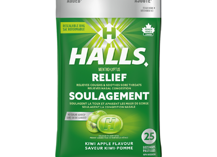 Halls - Relief - Sans sucre ajouté - Saveur pomme kiwi | 25 pastilles