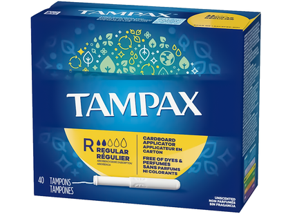 Tampax Unscented Tampons with Backup Protection - Regular | 40 Tampons