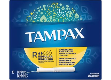 Tampax Unscented Tampons with Backup Protection - Regular | 40 Tampons