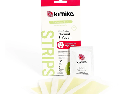 Kimika - Natural & Vegan Professional Wax Strips | 40 Strips + 2 Finishing Wipes