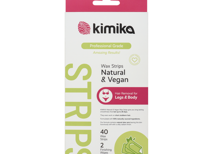 Kimika - Natural & Vegan Professional Wax Strips | 40 Strips + 2 Finishing Wipes