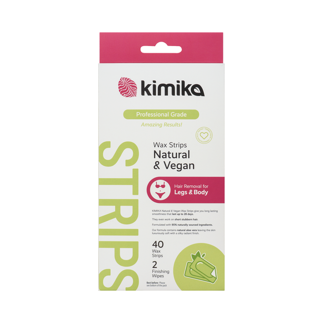 Kimika - Bandes de cire professionnelles naturelles et végétaliennes | 40 bandes + 2 lingettes de finition