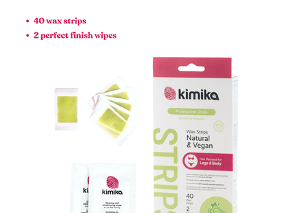 Kimika - Natural & Vegan Professional Wax Strips | 40 Strips + 2 Finishing Wipes