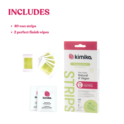 Kimika - Natural & Vegan Professional Wax Strips | 40 Strips + 2 Finishing Wipes