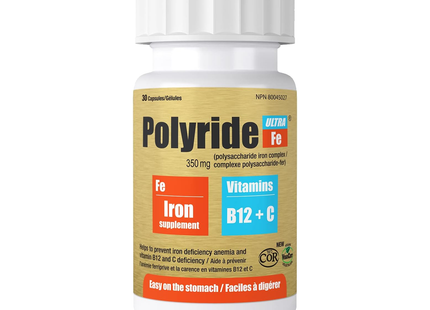 Polyride Ffe Polyride Ultra Fe - Iron + Vitamins B12 + C | 30 Capsules – White Cross ...