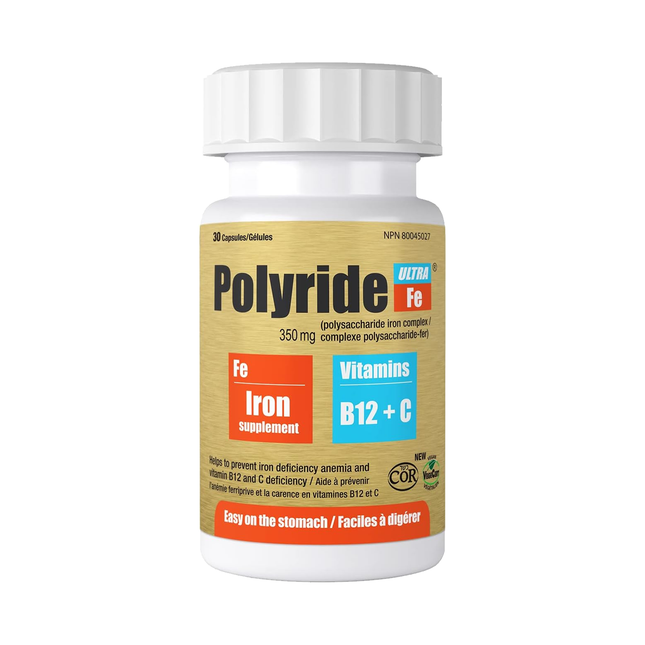 Polyride Ultra Fe - Fer + Vitamines B12 + C | 30 Gélules