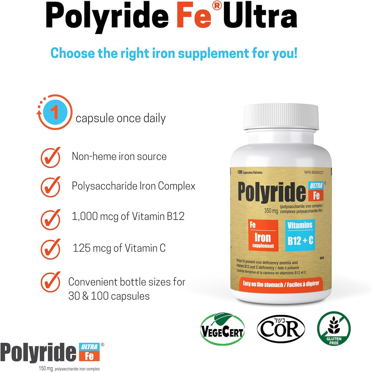Polyride Ffe Polyride Ultra Fe - Iron + Vitamins B12 + C | 30 Capsules – White Cross ...